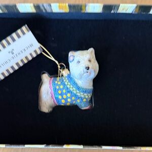 MacKenzie-Childs Westie/West Highland Dog Ornament in White, Blue, Yellow